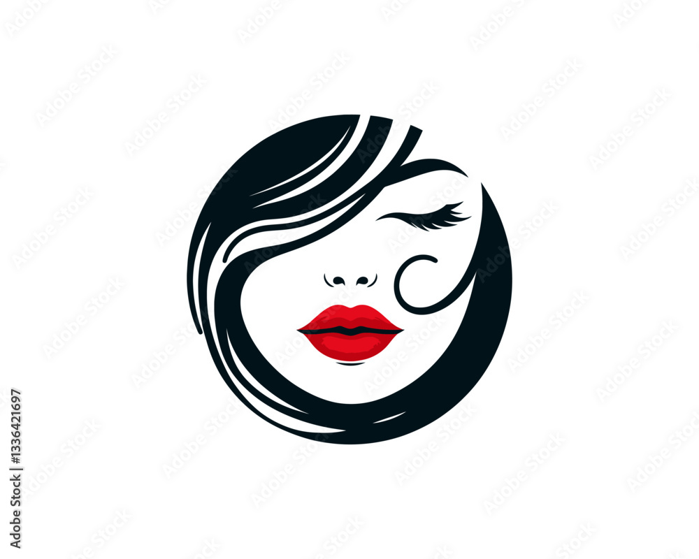 Pretty woman face logo design icon vector illustration. Face of cute woman silhouette vector template. Pretty woman face logo design icon vector illustration. Face of cute woman silhouette vector template.