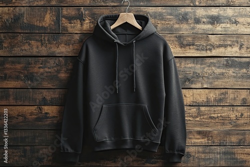 Dark Gray Hoodie Mockup on Wooden Background