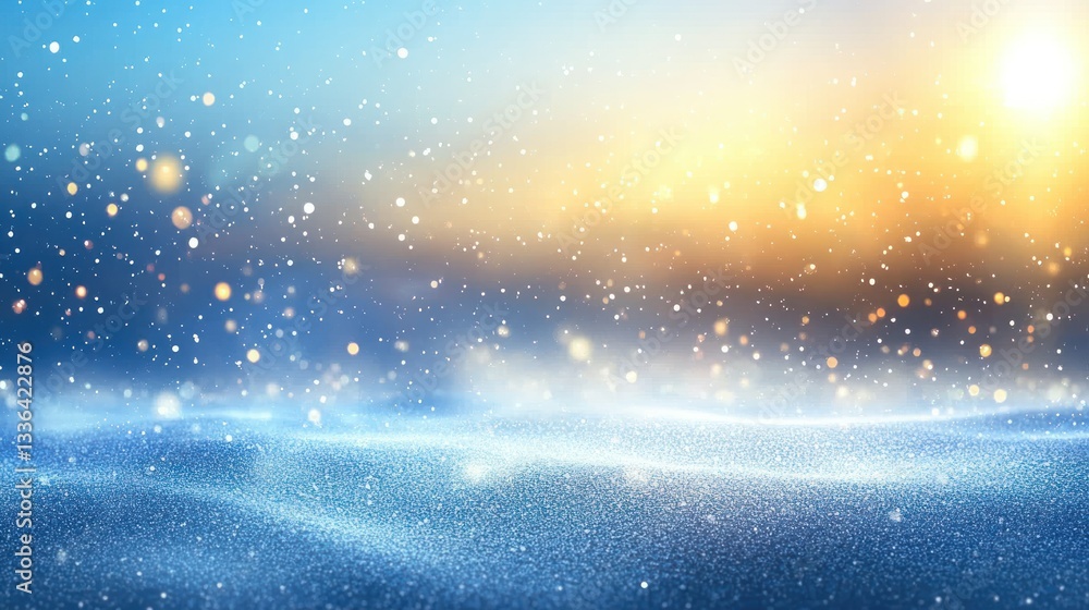 Obraz premium Beautiful winter landscape with falling snowflakes and sunlit atmosphere