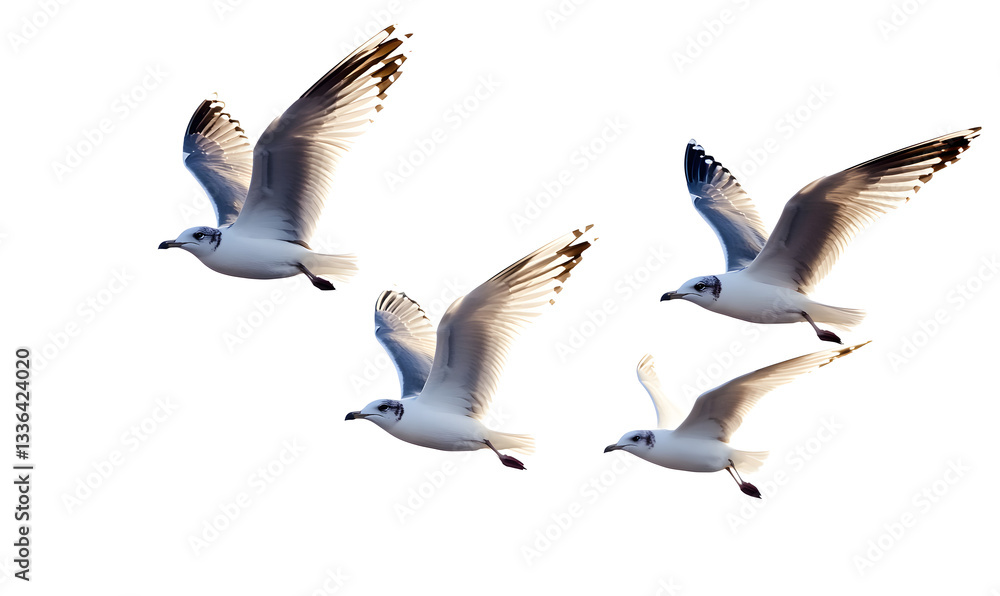 Obraz premium seagulls in flight,seagulls on the white,seagulls on white background.