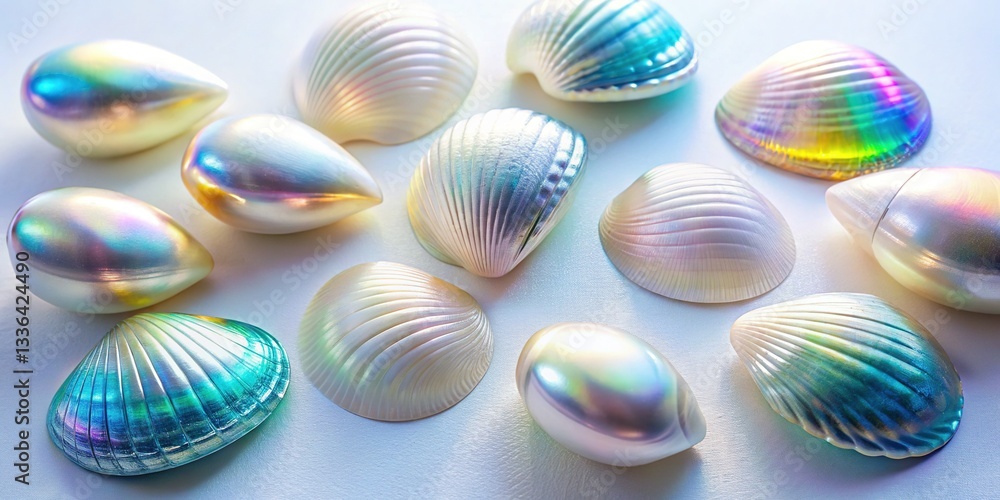 Fototapeta premium Futuristic Shiny Shells Silhouette Backlit Flat Lay Product Mockup