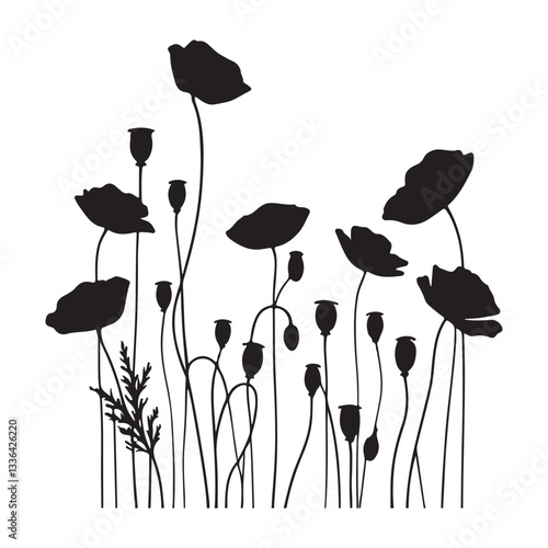 Elegant Black Poppies Illustration Vector Art for Decoration Needs