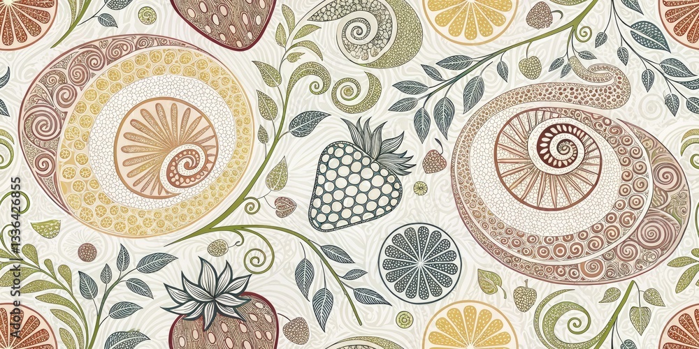 Elegant Fruit Spiral Line Art: Muted Color Palette Still Life Photography Elegant Fruit Spiral Line Art: Muted Color Palette Still Life Photography