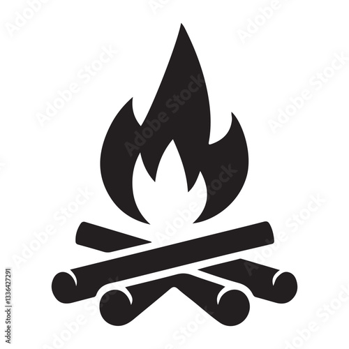 Camping Fire Silhouette Vector Illustration for Outdoor Adventure Designs