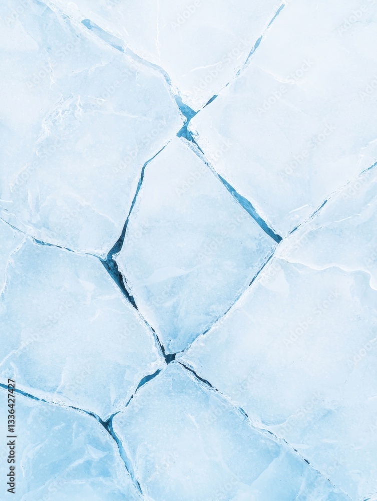 Obraz premium Close-up of a surface of ice. the ice appears to be light blue in color and has a rough texture. there are several small cracks and crevices running across the surface, creating a pattern.
