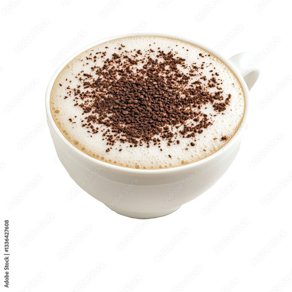 Frothy Cappuccino in White Mug, Isolated Frothy Cappuccino in White Mug, Isolated