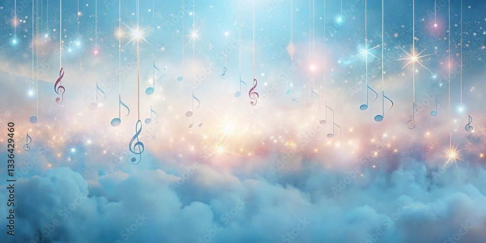 Celestial Harmony Musical Notes Adorn a Dreamlike Cloudscape with Shimmering Stars and a Soft, Ethereal Glow Celestial Harmony Musical Notes Adorn a Dreamlike Cloudscape with Shimmering Stars and a Soft, Ethereal Glow