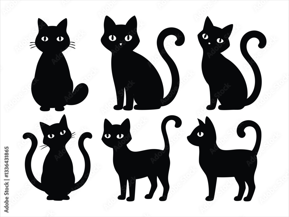 Obraz premium Cute Black Cat Silhouettes Set for Design