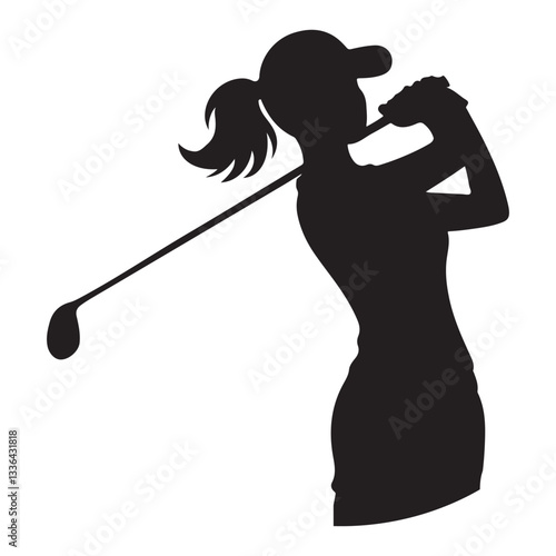Female Golfer Silhouette Vector Elegant Sporty Woman Design Element