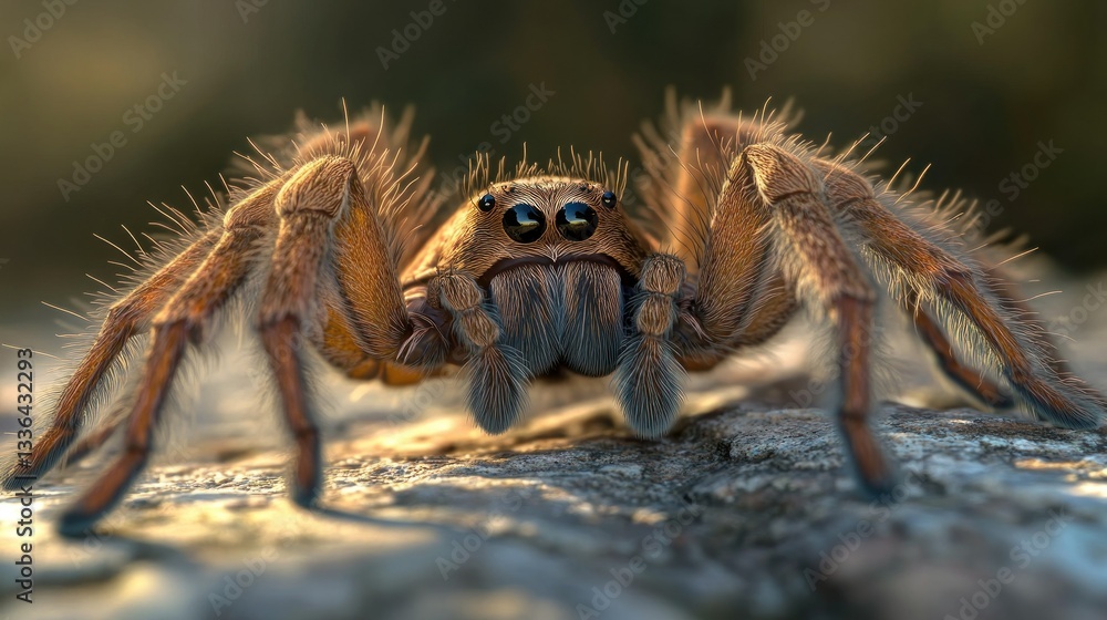 A close up shot of a hairy brown spider resting A close up shot of a hairy brown spider resting