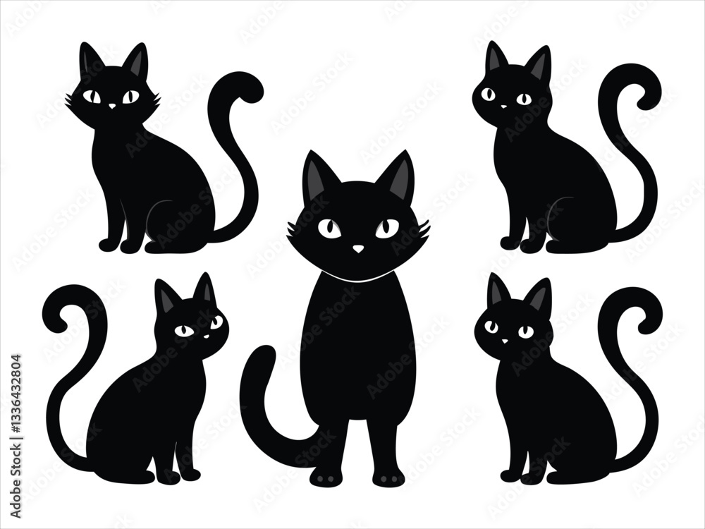 Fototapeta premium Cute Black Cat Silhouettes Set for Design