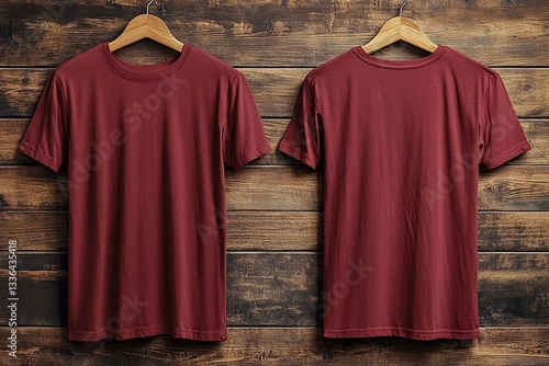 Burgundy T Shirt Mockup,  Front and Back Views