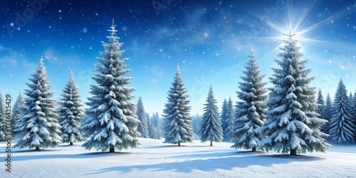 Wallpaper Mural Serene Winter Wonderland Snow-Covered Evergreen Trees Bask in the Gentle Rays of a Rising Sun, Creating a Picturesque Snowy Landscape of Tranquility and Natural Beauty Torontodigital.ca