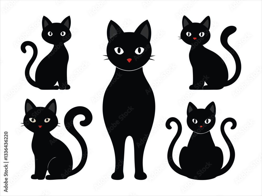 Obraz premium Cute Black Cat Silhouettes Set for Design