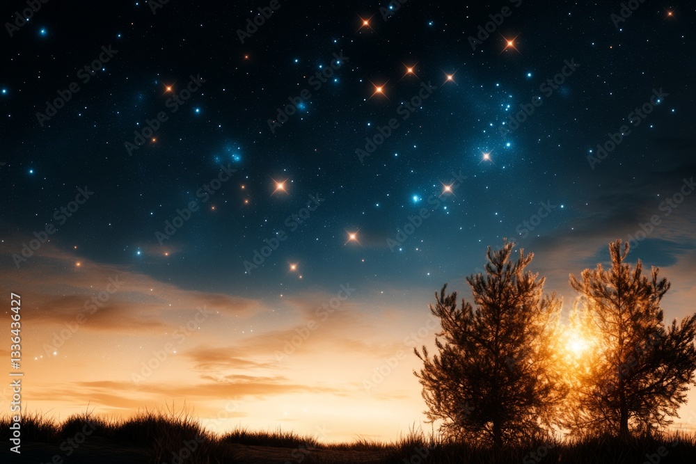 The Crux constellation brightly displayed in the southern hemisphere sky, visible above a forest canopy The Crux constellation brightly displayed in the southern hemisphere sky, visible above a forest canopy