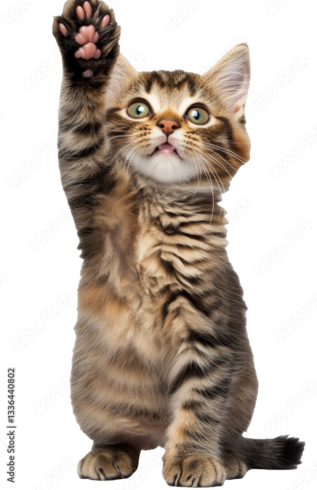 Obraz premium [Transparent Background PNG]Adorable Kitten Raising Paw
