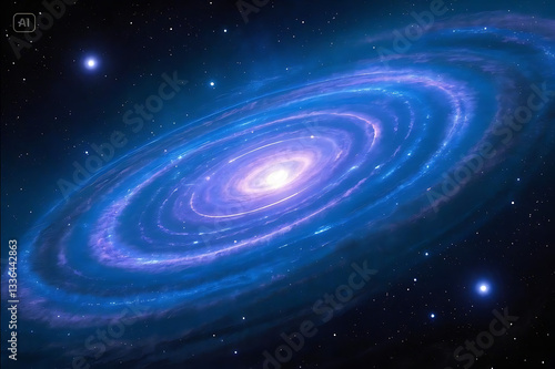 Illuminated Spiral Galaxy with Bright Core and Glowing Blue Stars in Space