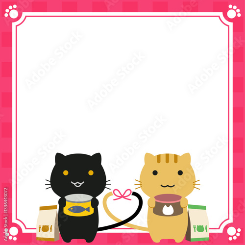 猫のかわいい　正方形のメッセージカード　背景素材（ベクター）