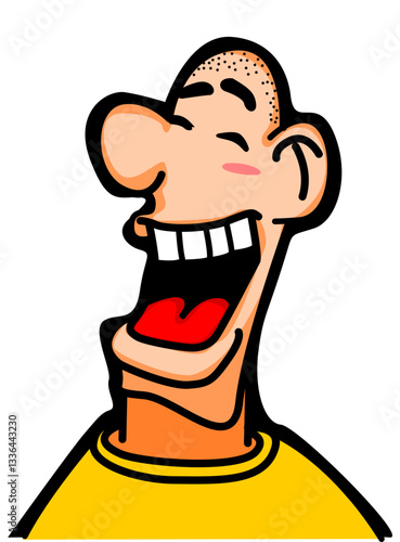 Illustration of a bald man laughing