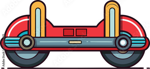 Futuristic Hoverboard Vector Illustration Design, A vector illustration of a futuristic red hoverboard with sleek wheels and glowing elements, designed in a modern and minimalist style.
