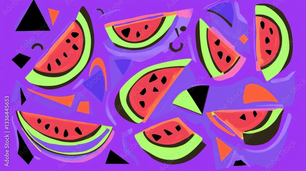 Naklejka premium Abstract Watermelon Pattern Design: A Vibrant Summer Fruit Print