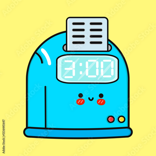 Cheerful Punch Clock Character. Cute Cartoon Time Recorder