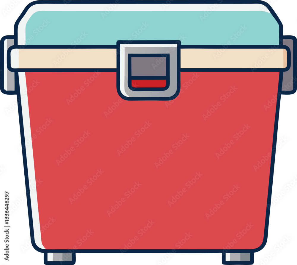 Cooler Box Vector Illustration Design, A vector illustration of a red cooler box with a light blue lid and a clasp, designed with a simple, modern style.
Cooler Box Vector Illustration Design, A vector illustration of a red cooler box with a light blue lid and a clasp, designed with a simple, modern style.