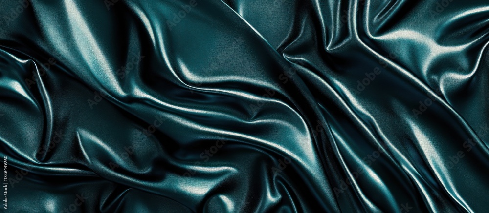 Textured turquoise fabric with flowing folds and reflective highlights Textured turquoise fabric with flowing folds and reflective highlights