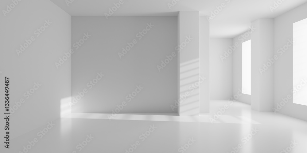 Empty blank white double room interior background with window shadow and pillar, modern interior template Empty blank white double room interior background with window shadow and pillar, modern interior template