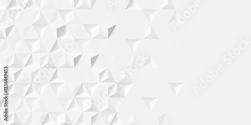 Fototapeta Naklejka Na Ścianę i Meble -  Randomly transformed white triangle pyramids background wallpaper banner with copy space