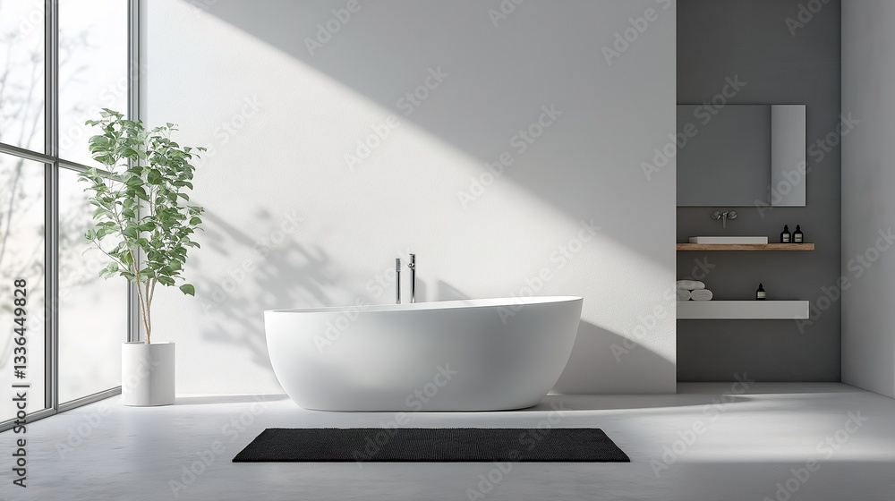 Modern Bathroom with Clean Design and Natural Light, Showcasing Simplicity and Elegance in Contemporary Interiors Modern Bathroom with Clean Design and Natural Light, Showcasing Simplicity and Elegance in Contemporary Interiors