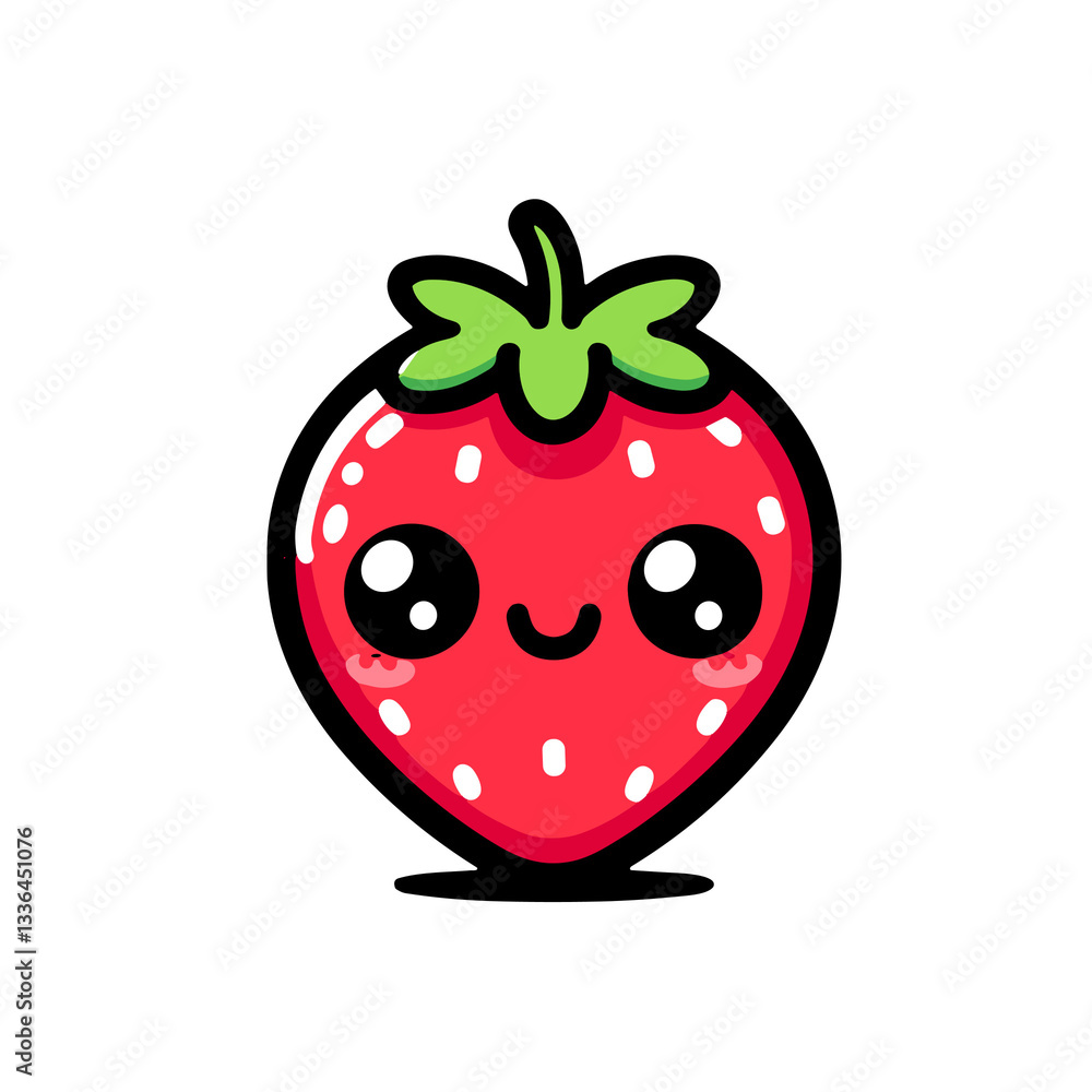Obraz premium Cute cartoon strawberry with smiling face on white background