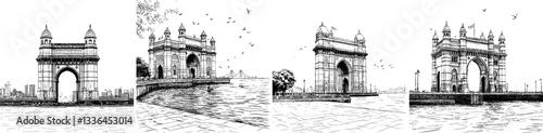 Vector line art minimal illustration of indian city Mumbai