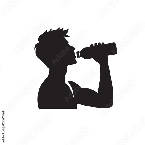 Man drinking water vector silhouette. Athletic drinking water vector design.