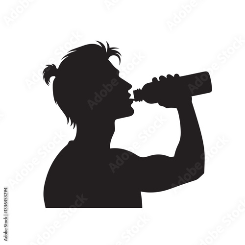 Man drinking water vector silhouette. Athletic drinking water vector design.