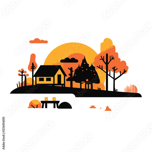 Draw a 2D logo of a retirement camp on a white background, in which pensioners come to try something new in their lives, have fun or learn something

