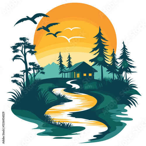 Draw a 2D logo of a retirement camp on a white background, in which pensioners come to try something new in their lives, have fun or learn something

