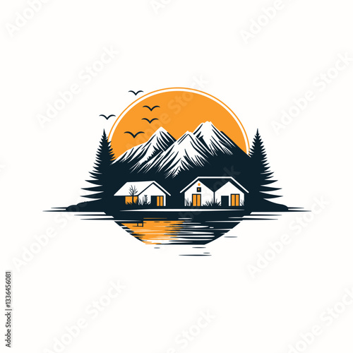 Draw a 2D logo of a retirement camp on a white background, in which pensioners come to try something new in their lives, have fun or learn something

