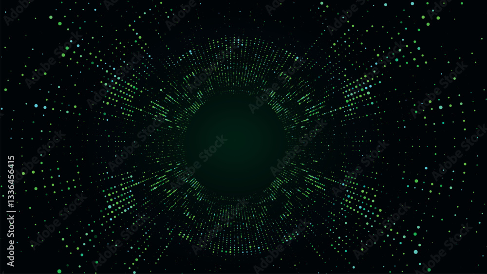 Obraz premium Technology wireframe circle tunnel on green background. Futuristic 3D wormhole grid. Big data visualization. Vector illustration.