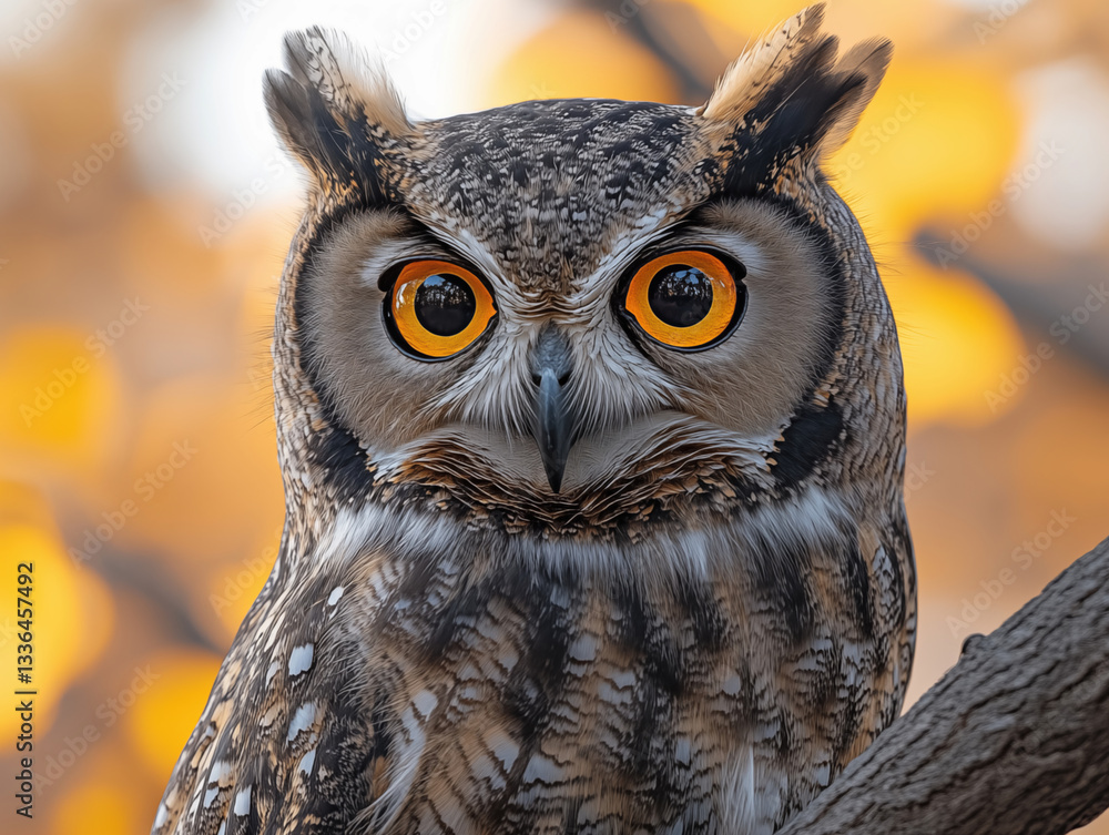 Obraz premium A striking photo of an owl, showcasing its intense gaze and intricate feather patterns. Perfect for prints, posters, or decor, bringing the mystery and beauty of this nocturnal hunter into any space!