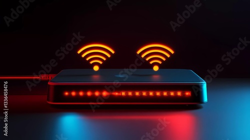 A sleek Wi-Fi router with dual-band technology delivers high-speed internet, ensuring smooth online streaming in a modern book illustration style.