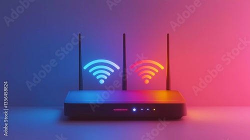 A sleek Wi-Fi router with dual-band technology delivers high-speed internet, ensuring smooth online streaming in a modern book illustration style.