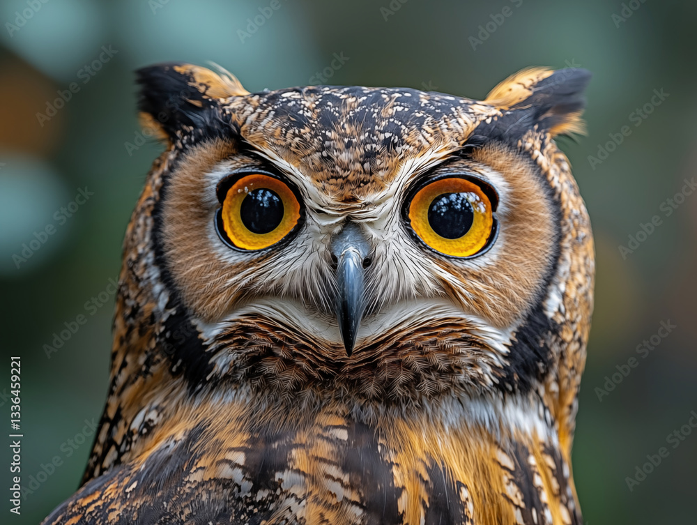 Obraz premium A striking photo of an owl, showcasing its intense gaze and intricate feather patterns. Perfect for prints, posters, or decor, bringing the mystery and beauty of this nocturnal hunter into any space!