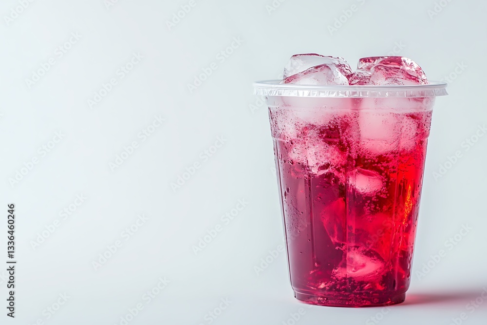 custom made wallpaper toronto digitalpeppermint and berry soda in a transparent takeout plastic tumbler with cubes plain white backdrop
