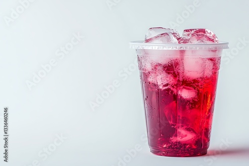 Wallpaper Mural peppermint and berry soda in a transparent takeout plastic tumbler with cubes plain white backdrop
 Torontodigital.ca