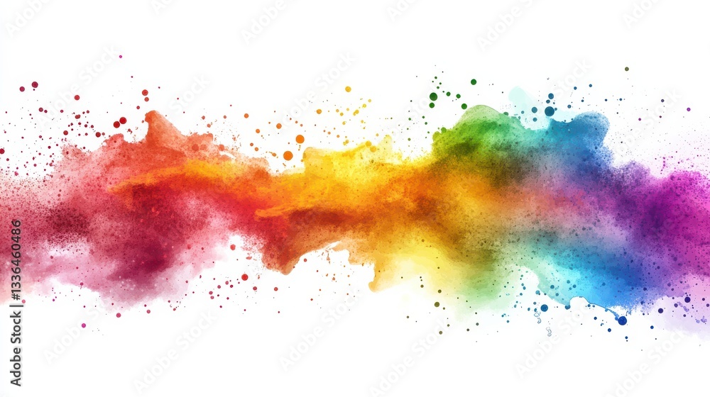 Vibrant Colorful Splash of Rainbow Hues on White Background Vibrant Colorful Splash of Rainbow Hues on White Background
