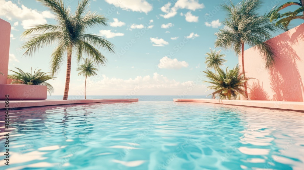 Fototapeta premium Pink poolside ocean paradise escape