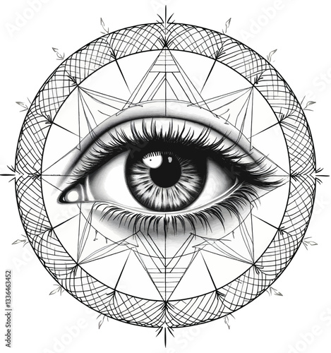 All-Seeing Eye in Geometric Circular Design