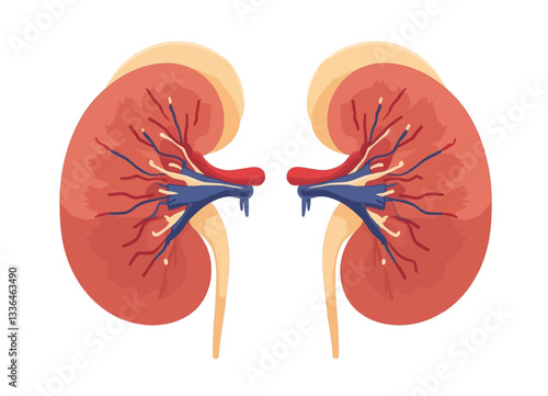 Anatomical illustration showing a pair of kidneys