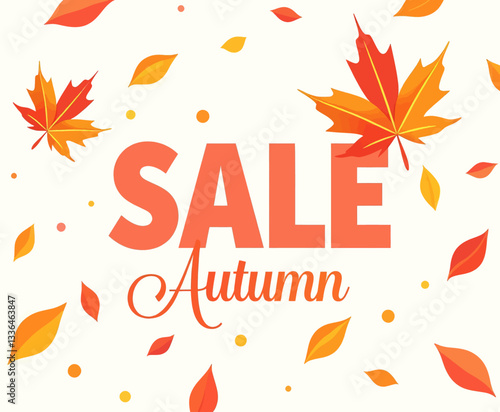 Autumn Sale with Colorful Leaves and White Background